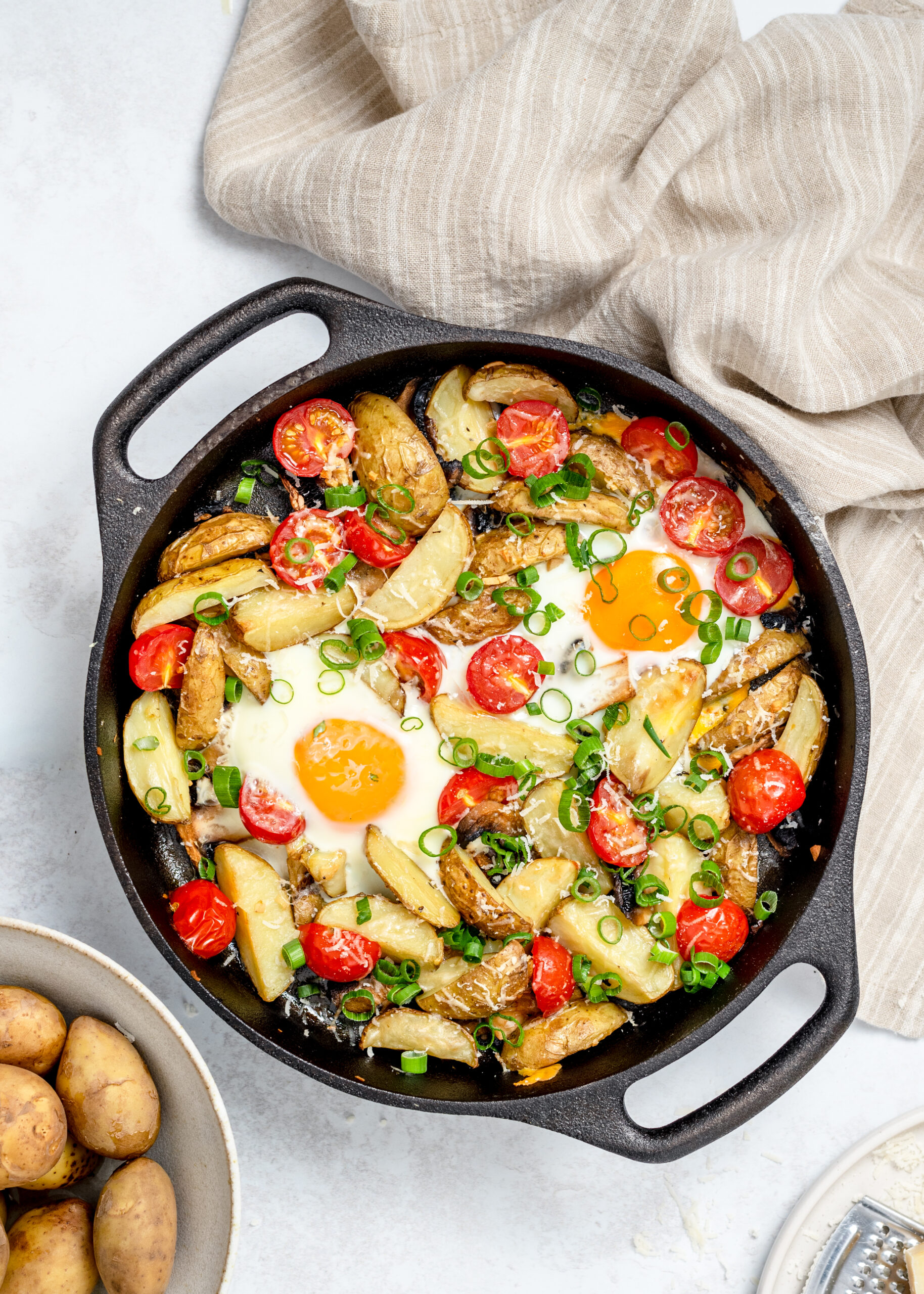 Jersey Royals with lentils, capers, mint and a boiled egg / Riverford