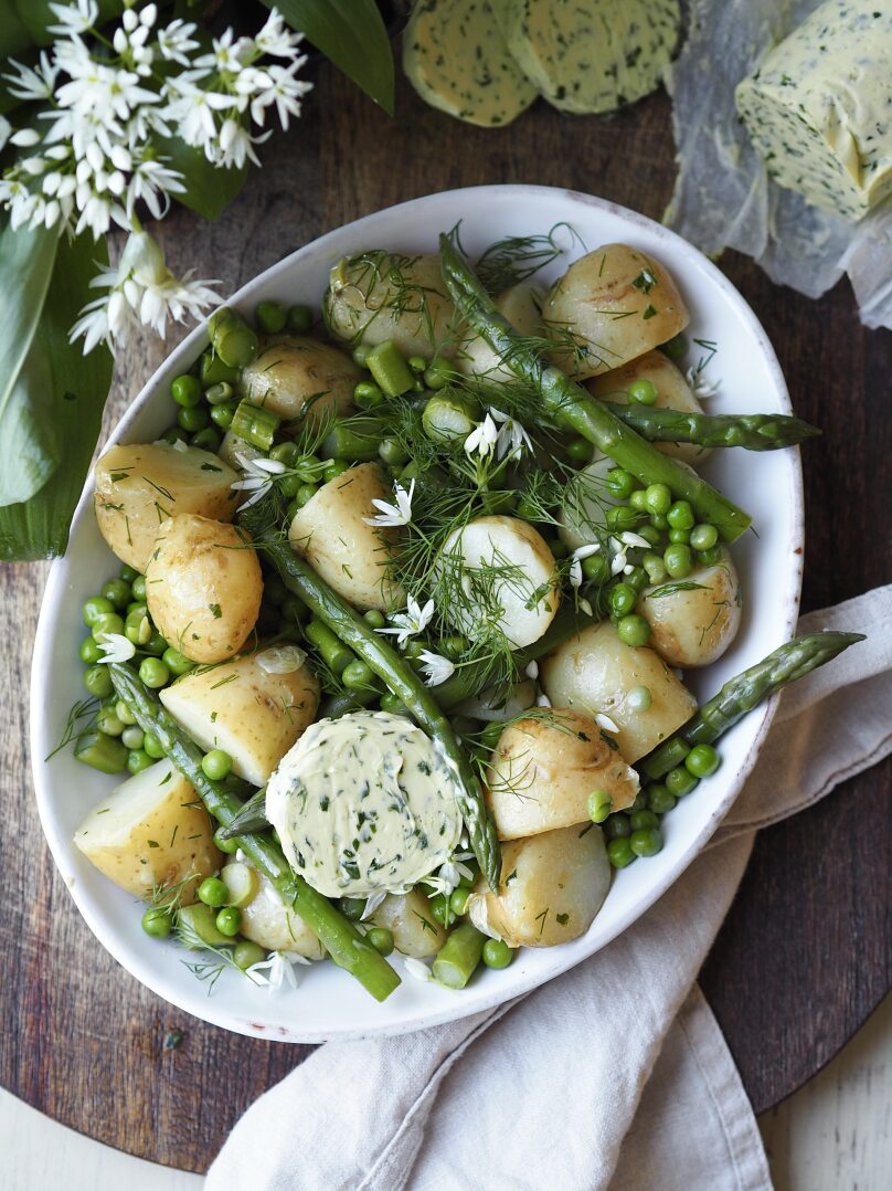Jersey Royal Potatoes with Wild Garlic Butter and Asparagus by thetaylortable - Jersey Royals - Genu