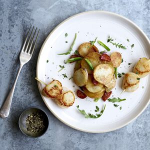 Jersey Royals, Sizzling Scallops & Chorizo
