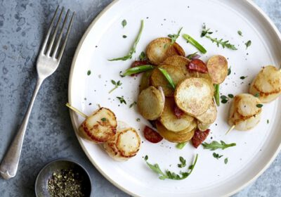 Jersey Royals, Sizzling Scallops & Chorizo