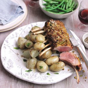 Persian Crusted Rack of Lamb with Minted Jersey Royals