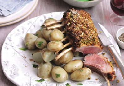 Persian Crusted Rack of Lamb with Minted Jersey Royals